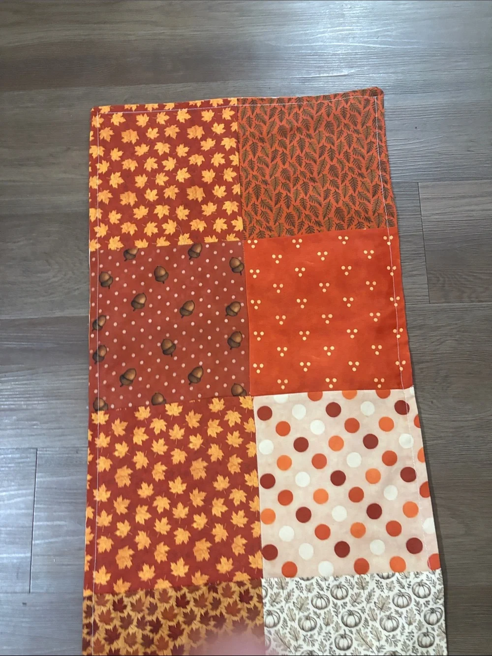 Fall Patchwork Table Runner in Orange and Cream handmade new 20x40